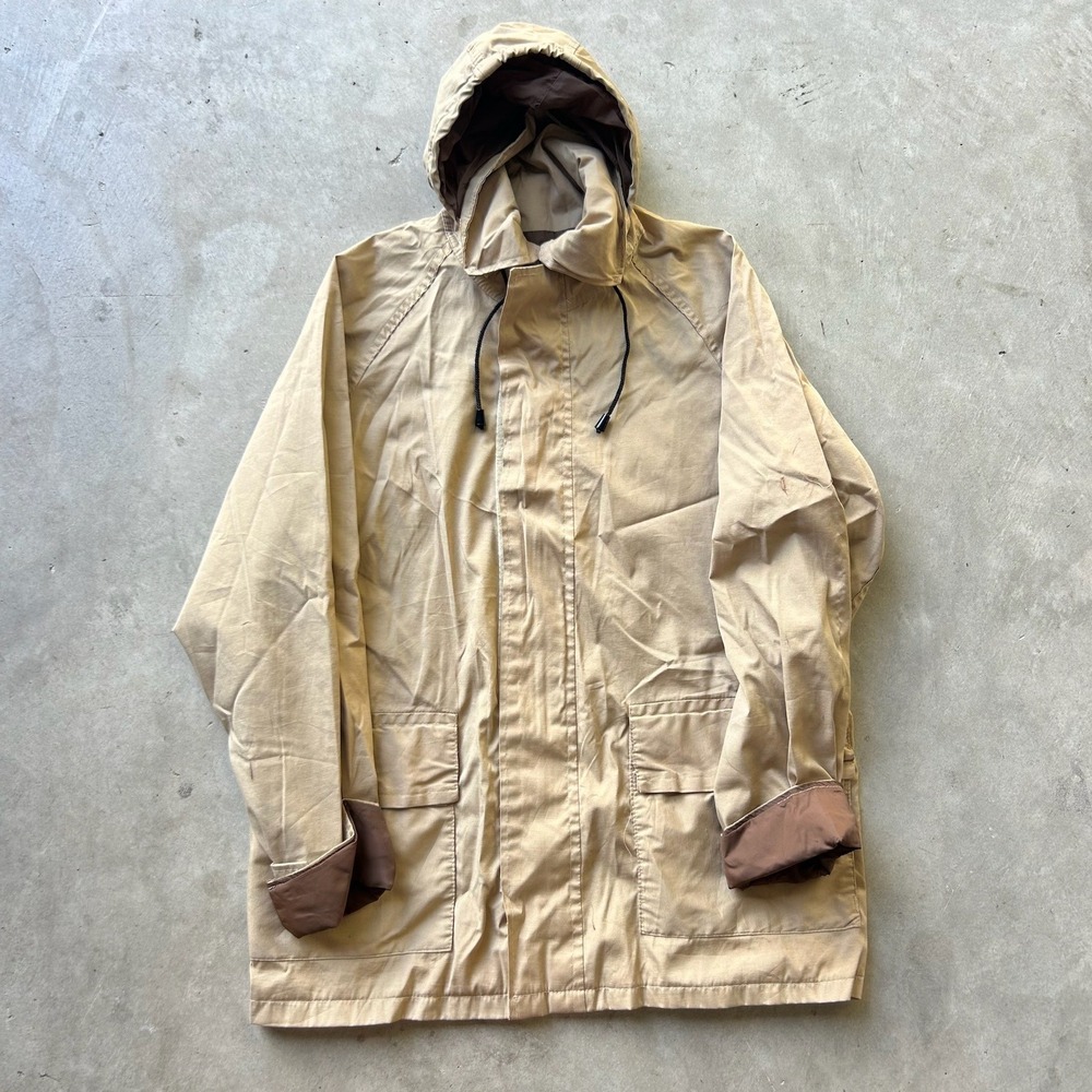 Vintage Orvis Hooded Field Jacket Tan Khaki Utility Workwear Large Pockets